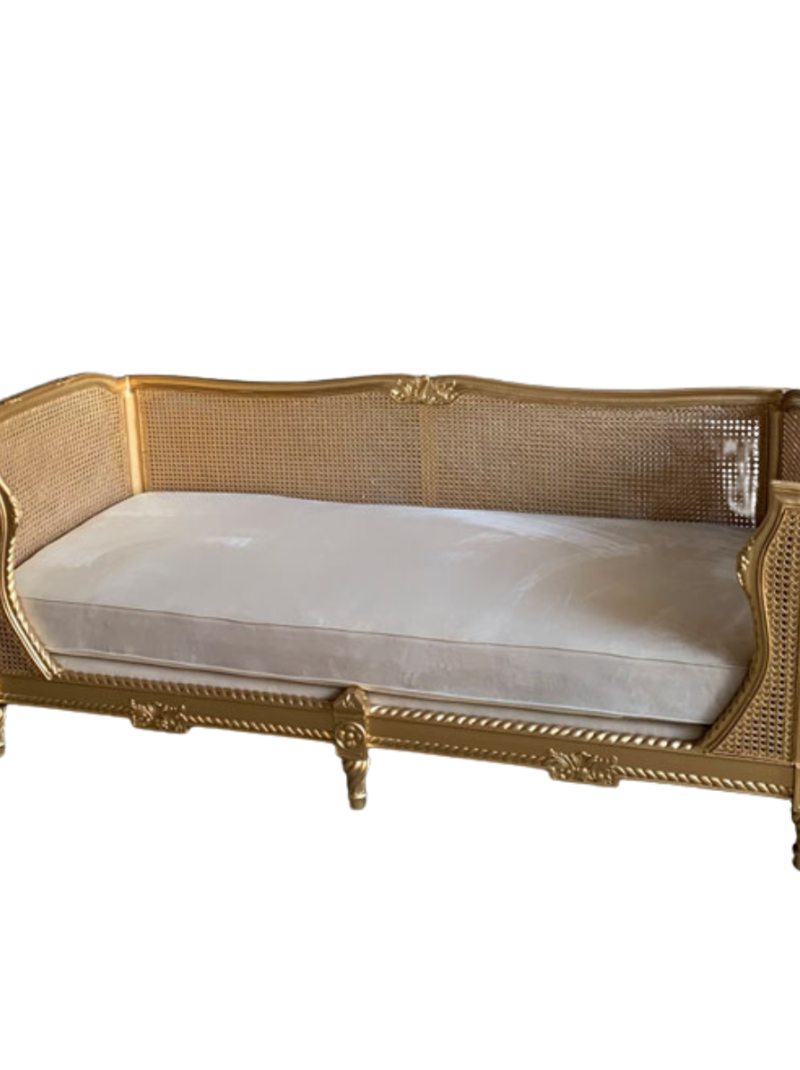 French Rattan Gold Sofa