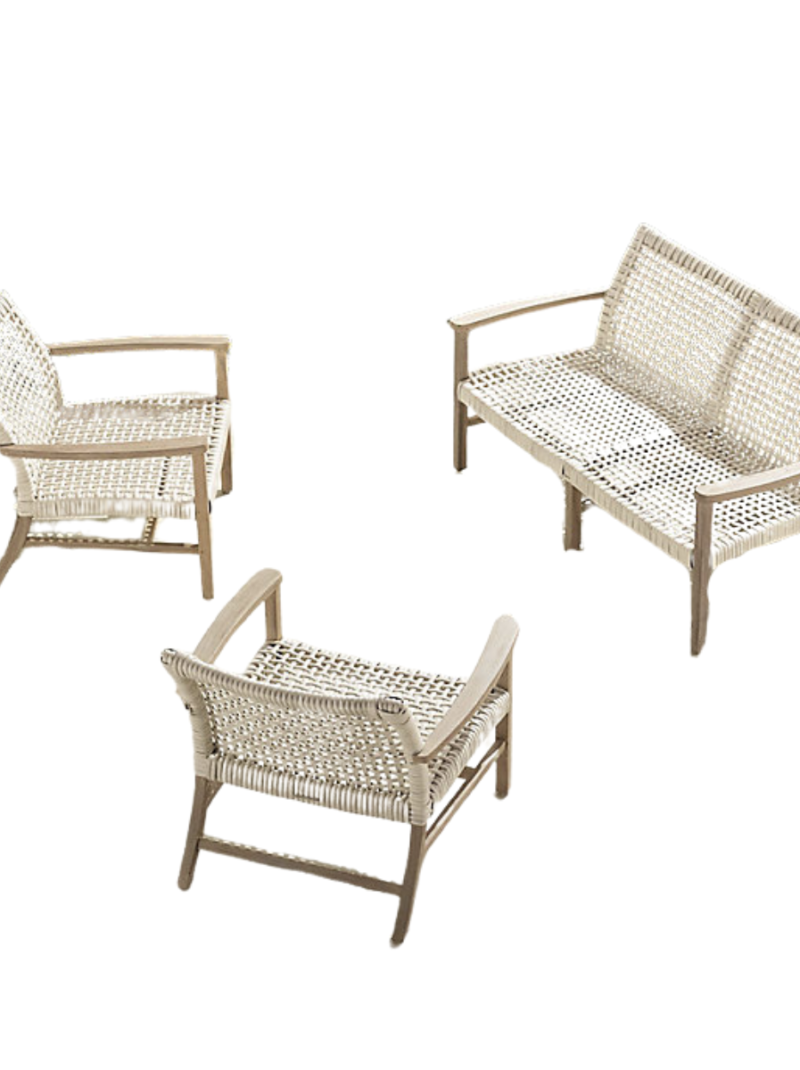 Isola 3-pc. Loveseat Set in Weathered Teak & Washed White Wicker