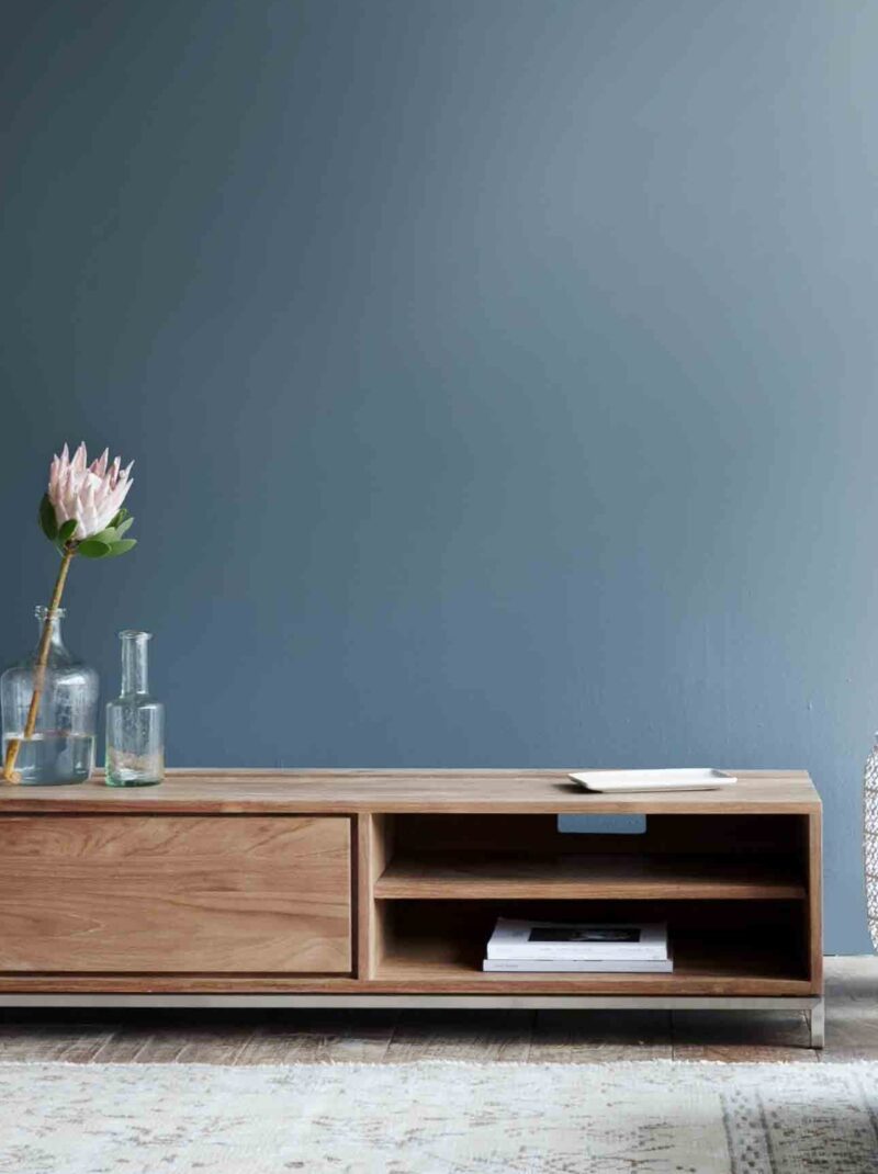Teak TV Console Stainless steel base
